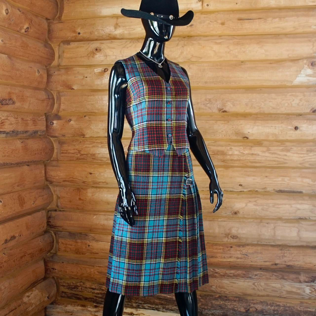 Vintage 70's Famous Barr Scottish Tartan Print Skirt Set