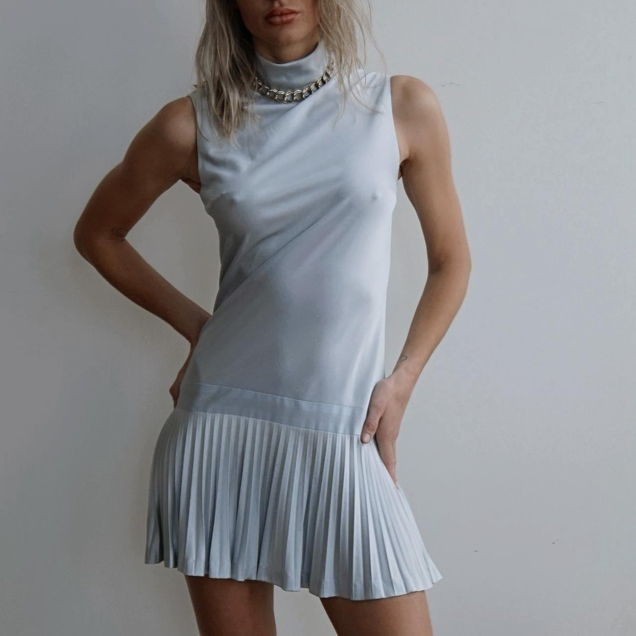 Vintage Manning Silver Pleated Mini Dress 70’s