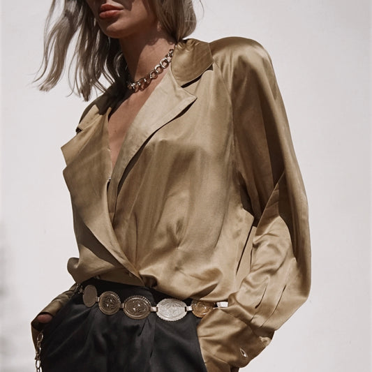 Vintage 90’s Silk Blouse by Classiques in Gold - SHOP EZRA