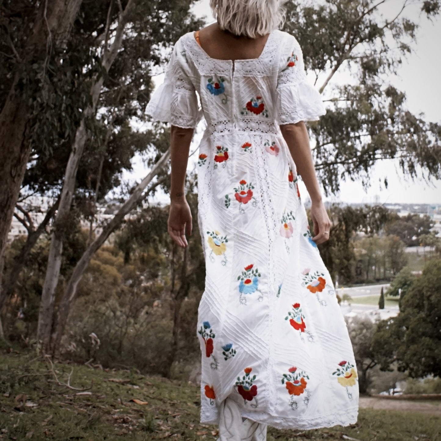 Vintage Embroidered Floral Crochet Lace Maxi Dress