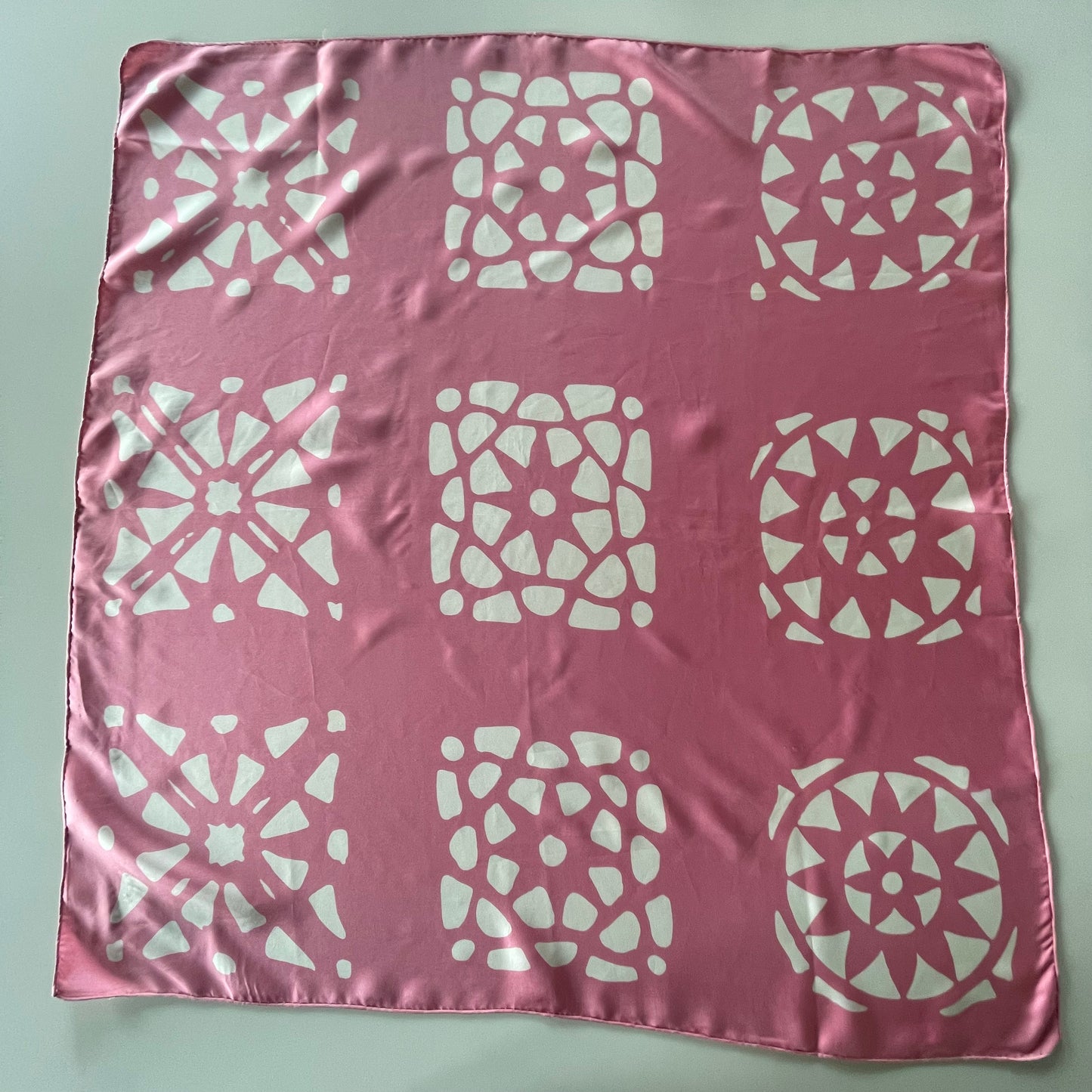 Vintage Scarf Square in Pink and White