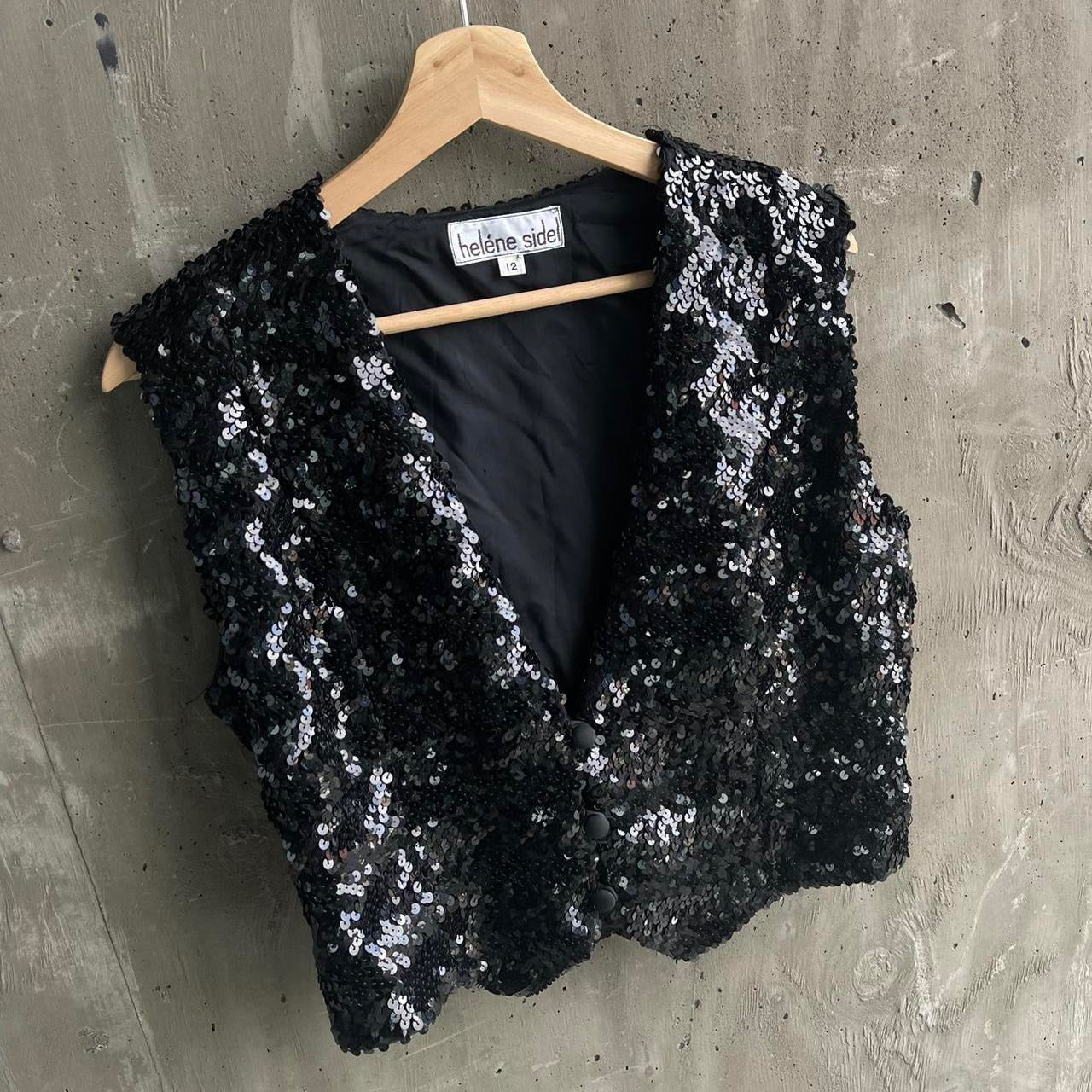 Vintage 70’s Helene Sedal Sequin Vest Blouse in Black