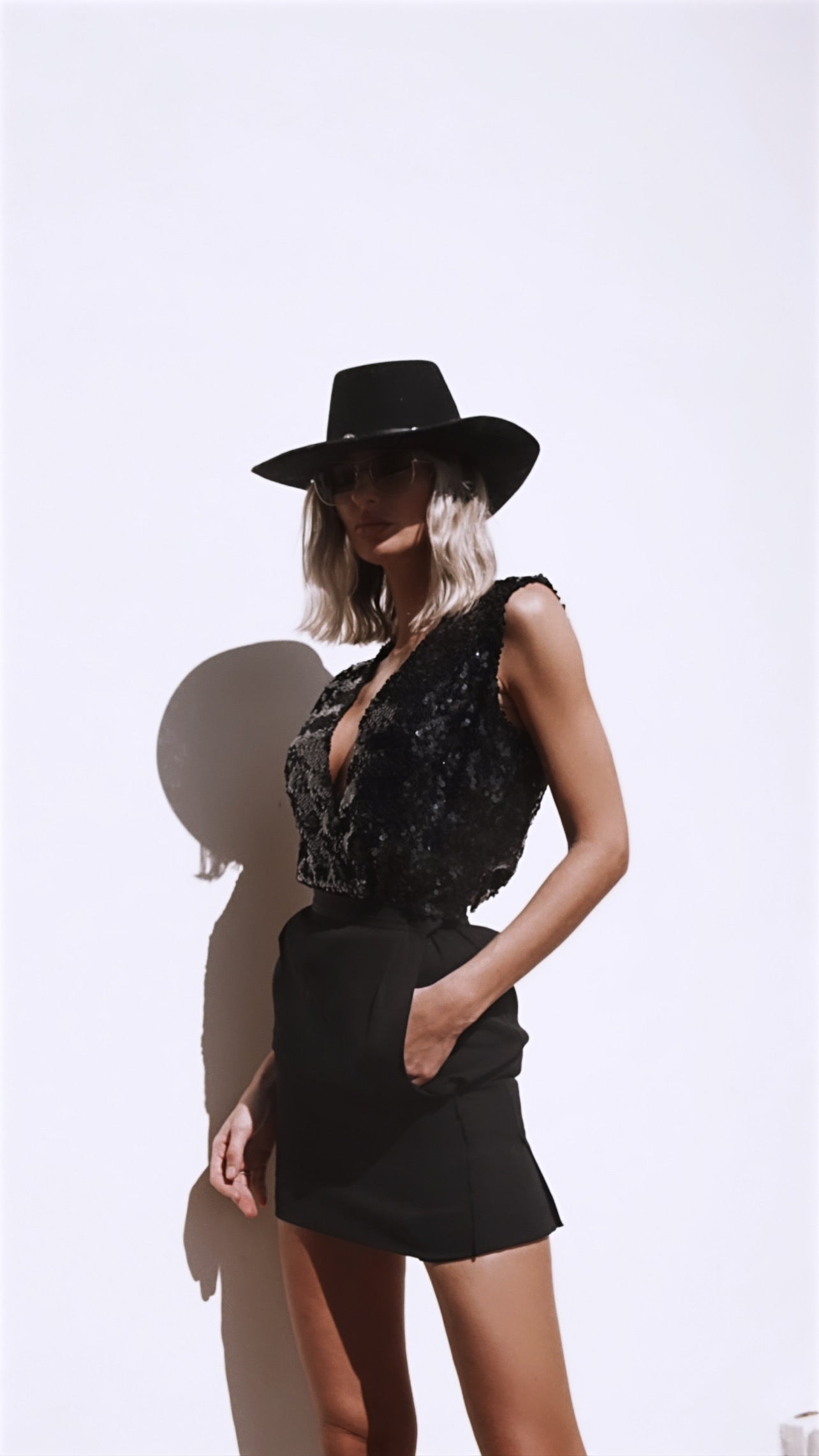 Vintage 70’s Helene Sedal Sequin Vest Blouse in Black