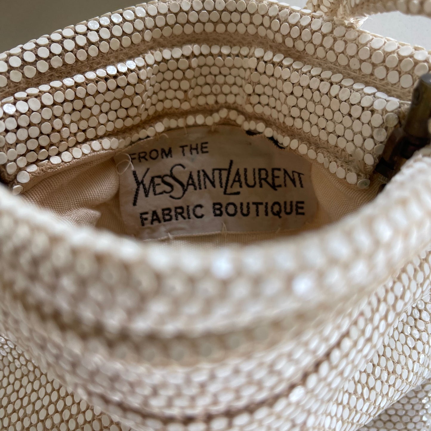 Vintage 1969 YSL Yves Saint Laurent Fabric Boutique Purse in Ivory