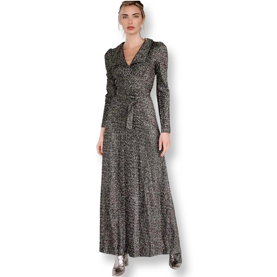 Vintage 70’s Handmade Lurex Metallic Silver Full Length Dress