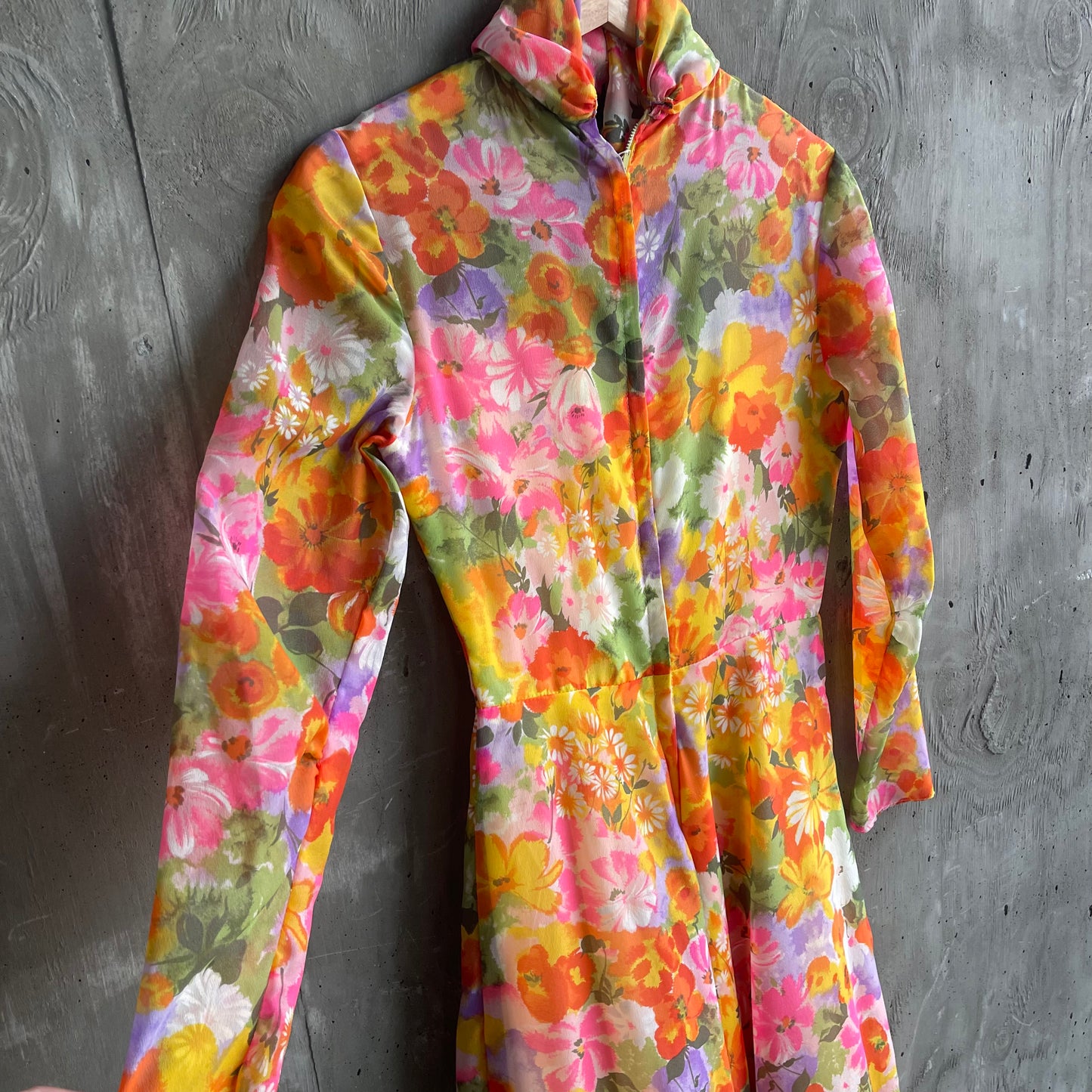 Vintage Prairie Dress in Vibrant Floral Print 70’s Handmade